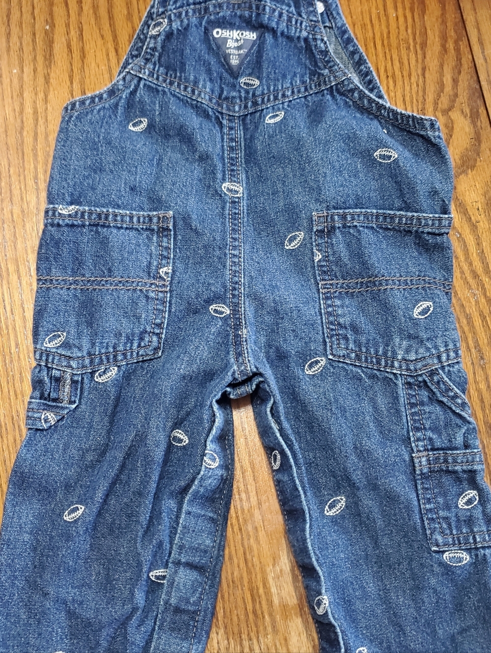 Oshkosh B'gosh Football Denim Baby Bib Overalls, 12 Months - Picture 4 of 4